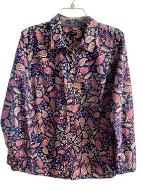 Talbots Navy Paisley Button-Down Shirt with Pink and Cream Accents XL